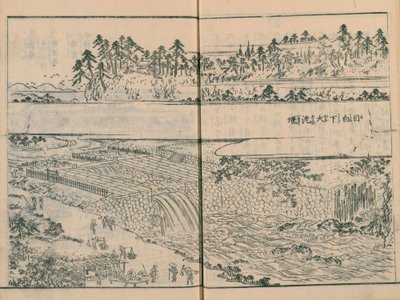 Dam on the Kanda River at Mejiro-shita (Sekiguchi) in Edo Meisho Zue vol. 4 (book 12) by Hasegawa Settan